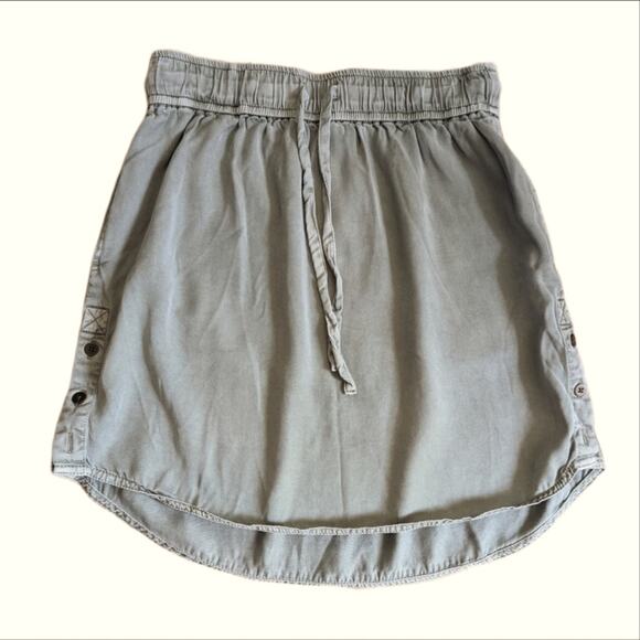 C&C California Khaki Gray 100% Lyocell Button Side Boho Drawstring Skirt - Picture 1 of 4
